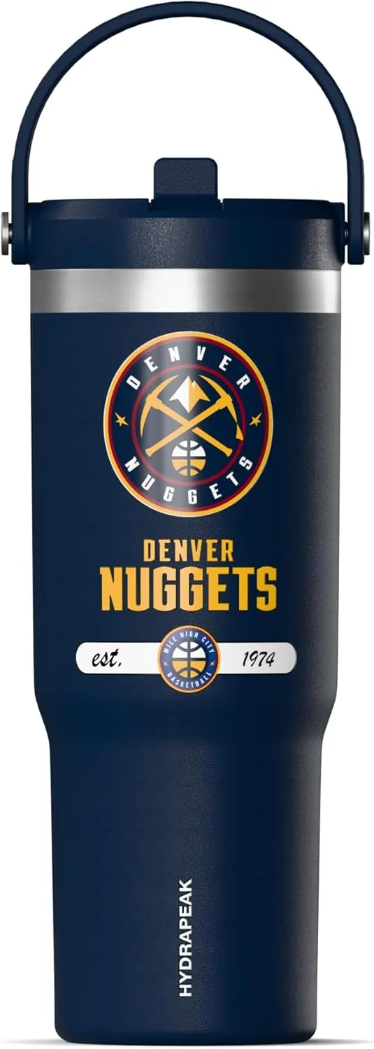 Hydrapeak x NBA Officially Licensed Denver Nuggets 32 oz Nomad Tumbler with Handle and Straw Lid, Leakproof Stainless Steel Water Bottle