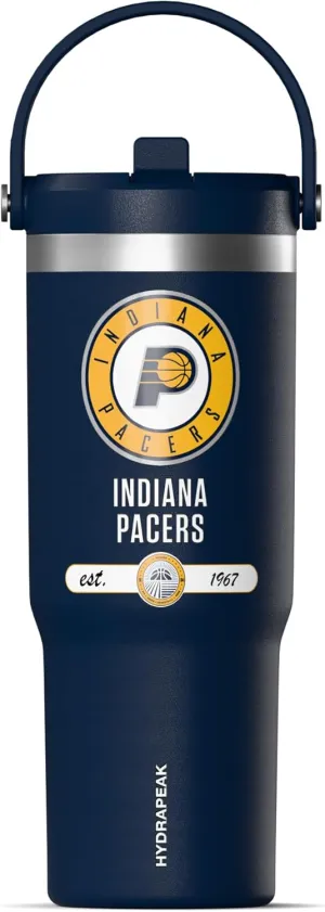 Hydrapeak x NBA Officially Licensed Indiana Pacers 32 oz Nomad Tumbler with Handle and Straw Lid, Leakproof Stainless Steel Water Bottle