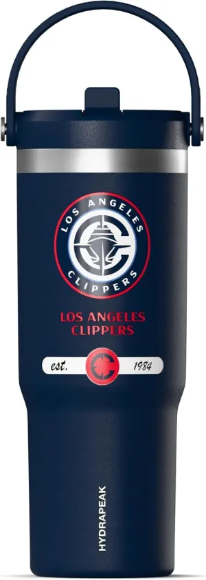 Hydrapeak x NBA Officially Licensed Los Angeles Clippers 32 oz Nomad Tumbler with Handle and Straw Lid, Leakproof Stainless Steel Water Bottle