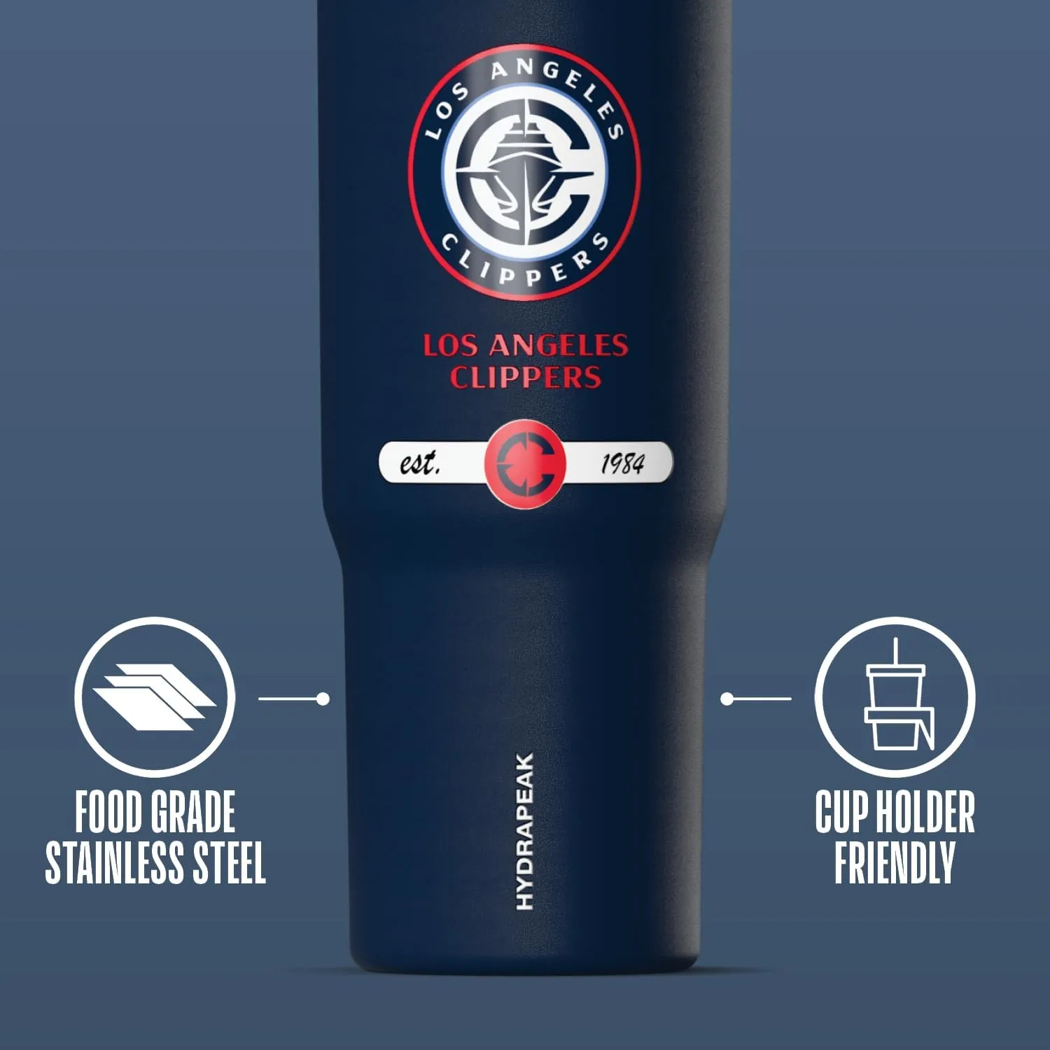 Hydrapeak x NBA Officially Licensed Los Angeles Clippers 32 oz Nomad Tumbler with Handle and Straw Lid, Leakproof Stainless Steel Water Bottle
