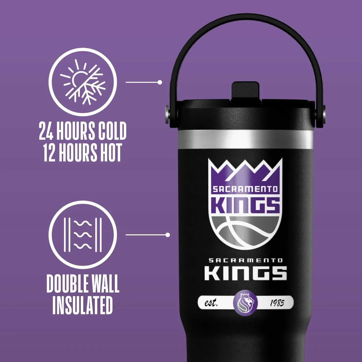 Hydrapeak x NBA Officially Licensed Sacramento Kings 32 oz Nomad Tumbler with Handle and Straw Lid, Leakproof Stainless Steel Water Bottle