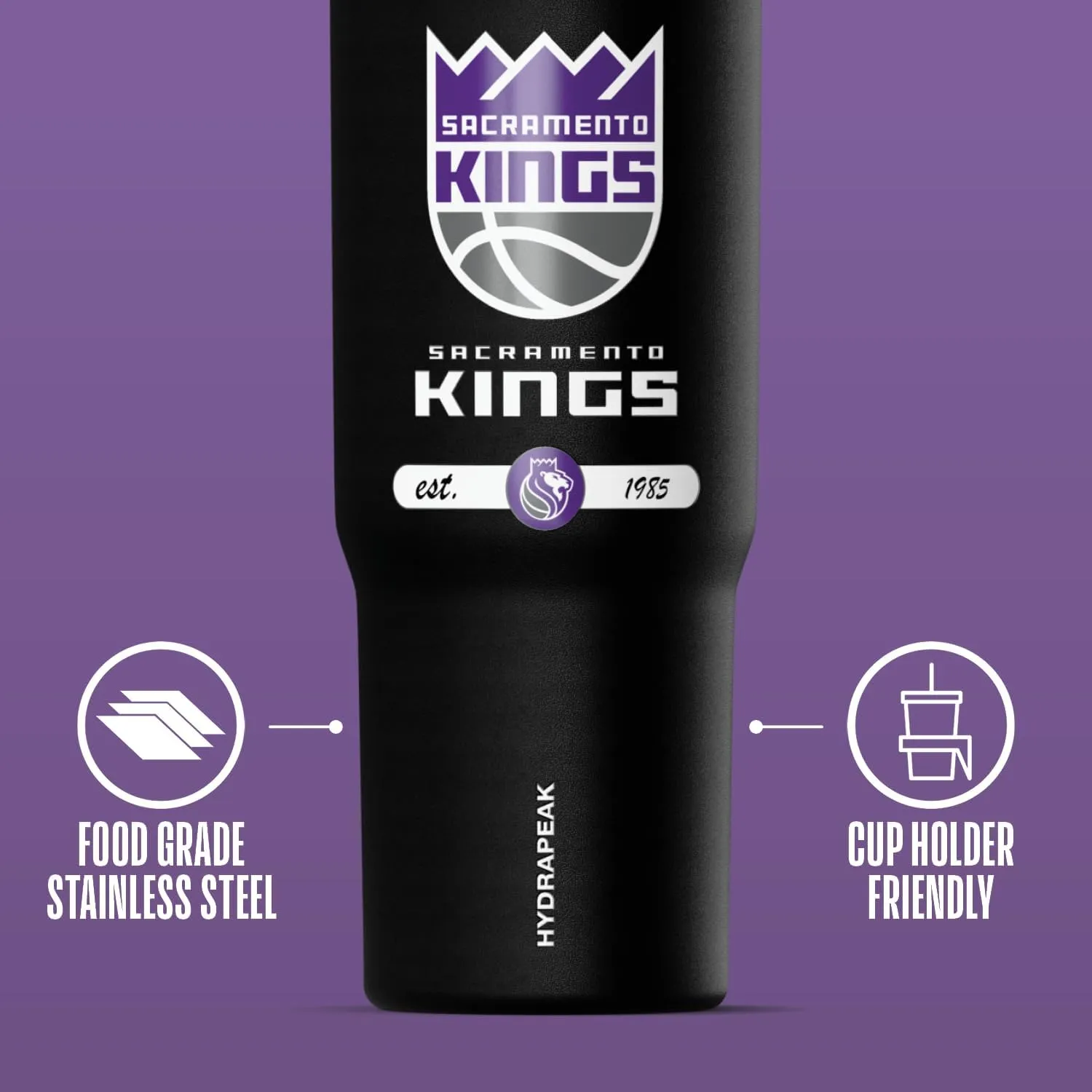 Hydrapeak x NBA Officially Licensed Sacramento Kings 32 oz Nomad Tumbler with Handle and Straw Lid, Leakproof Stainless Steel Water Bottle