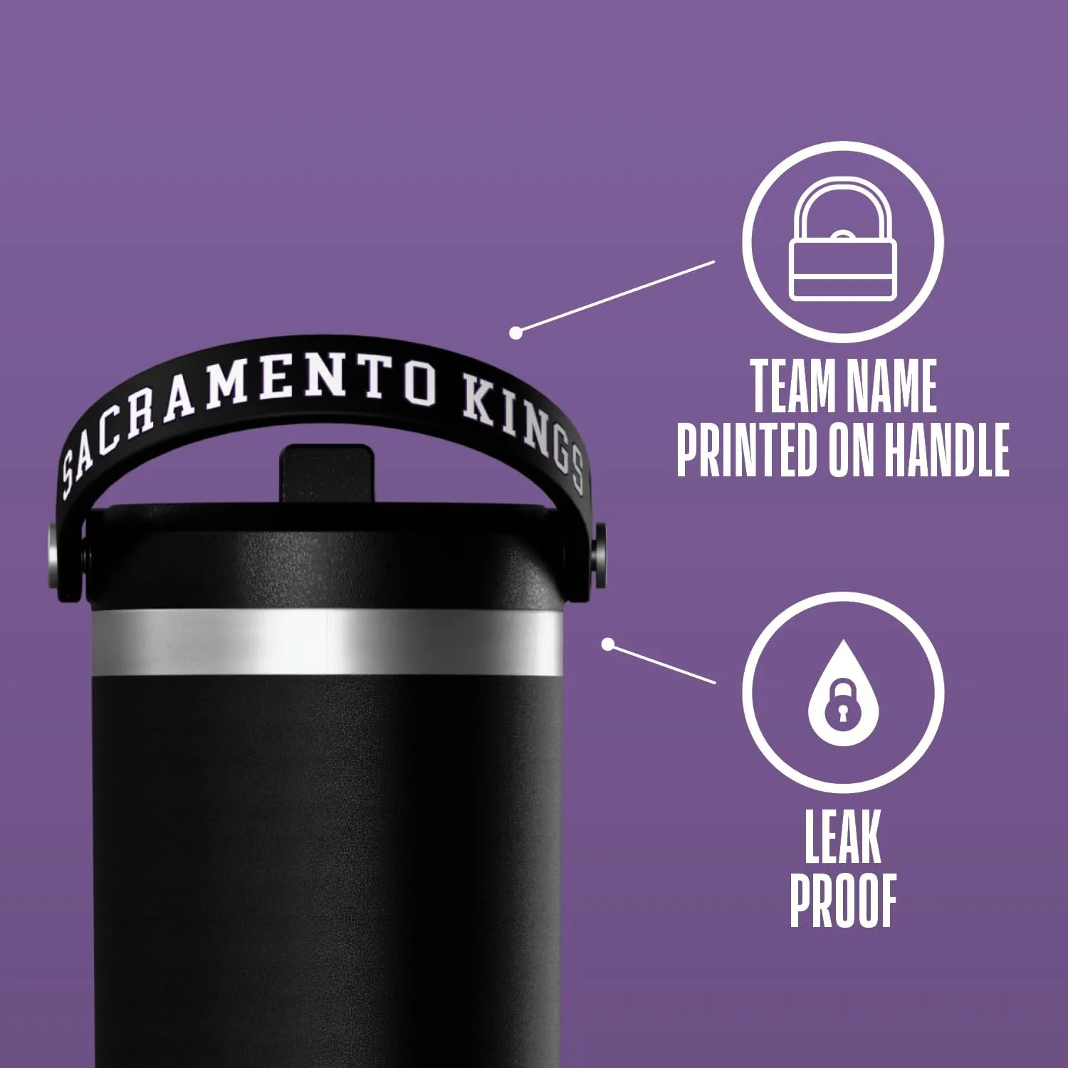 Hydrapeak x NBA Officially Licensed Sacramento Kings 32 oz Nomad Tumbler with Handle and Straw Lid, Leakproof Stainless Steel Water Bottle