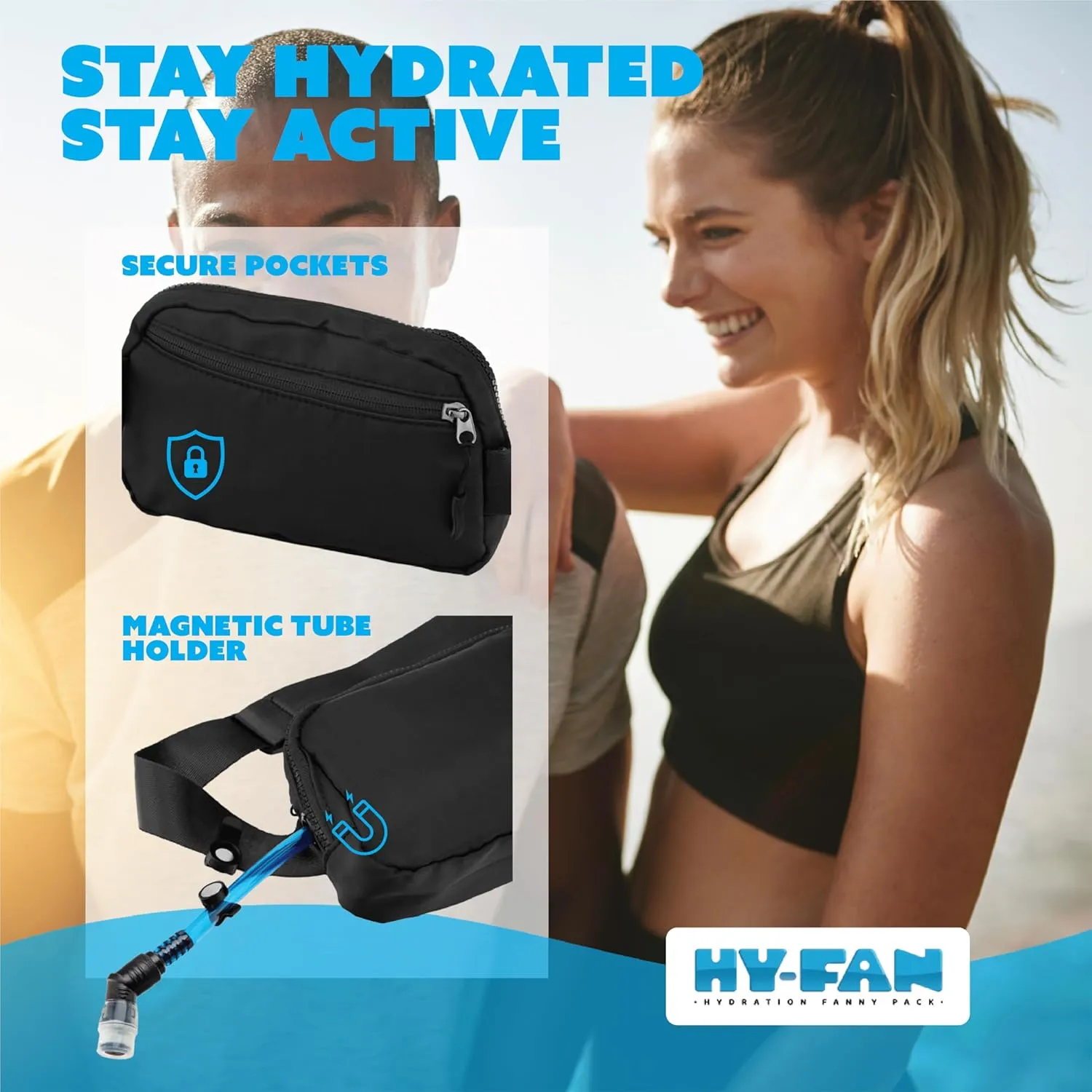 Hydration Cross Body with Bladder, 17oz BPA-Free, Hands-Free Design, Secure Pockets, Ideal for Athletic Outdoor Activities, Travel and More - Black