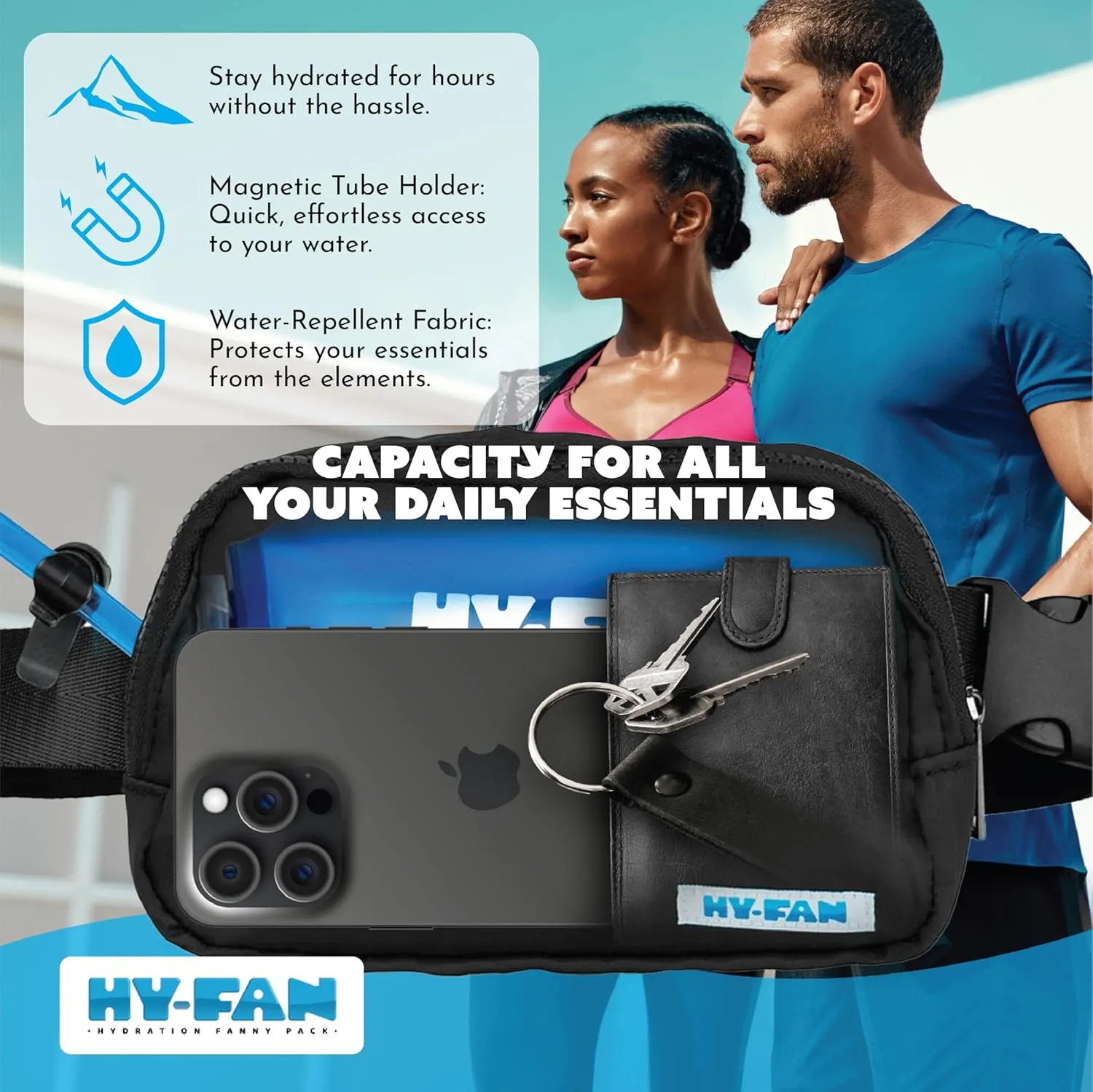 Hydration Cross Body with Bladder, 17oz BPA-Free, Hands-Free Design, Secure Pockets, Ideal for Athletic Outdoor Activities, Travel and More - Black