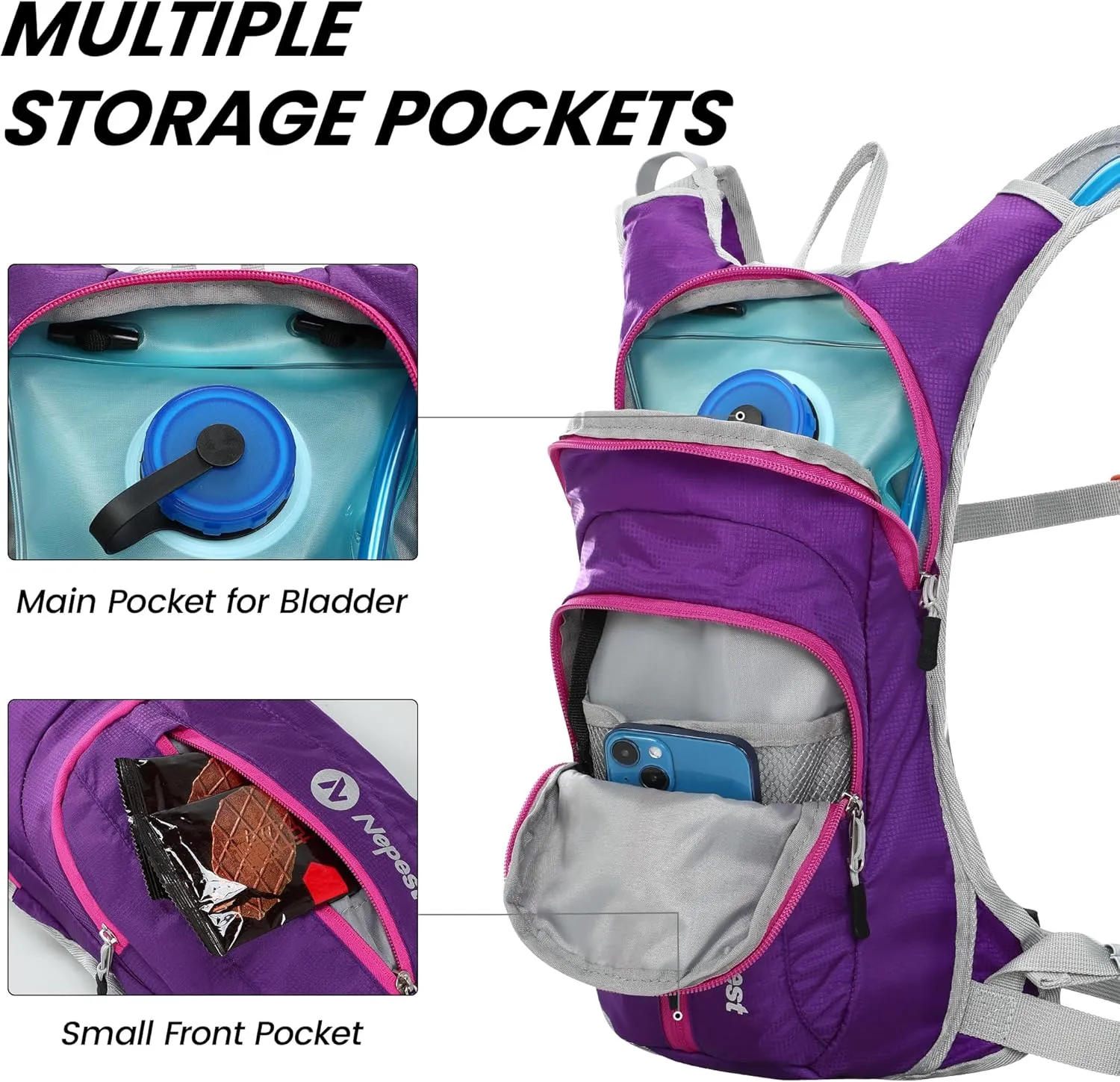 Hydration Pack Backpack for Women & Men, Lightweight Water Backpack with 2L Water Bladder for Hiking Cycling Running Biking