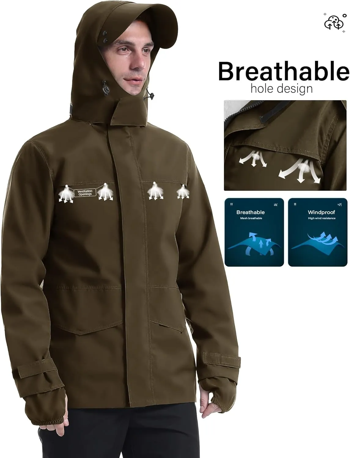 iCreek Rain Jacket Men's Lightweight with Hood Packable Waterproof Raincoat Breathable Antistorm Jacket Windbreaker