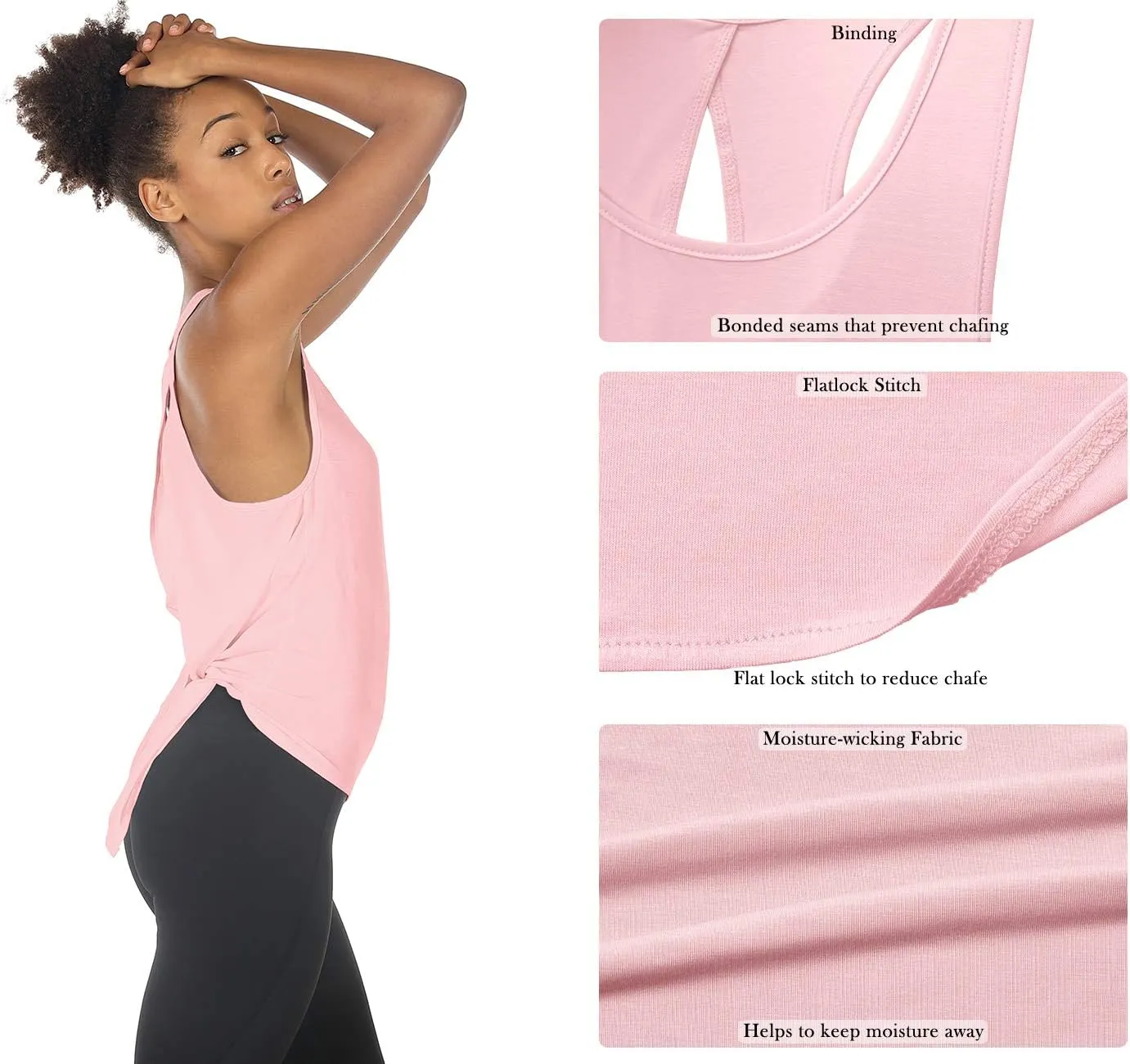 icyzone Tie Back Yoga Tops for Women, Lightweight Workout Athletic Tanks, Breathable Gym Shirts