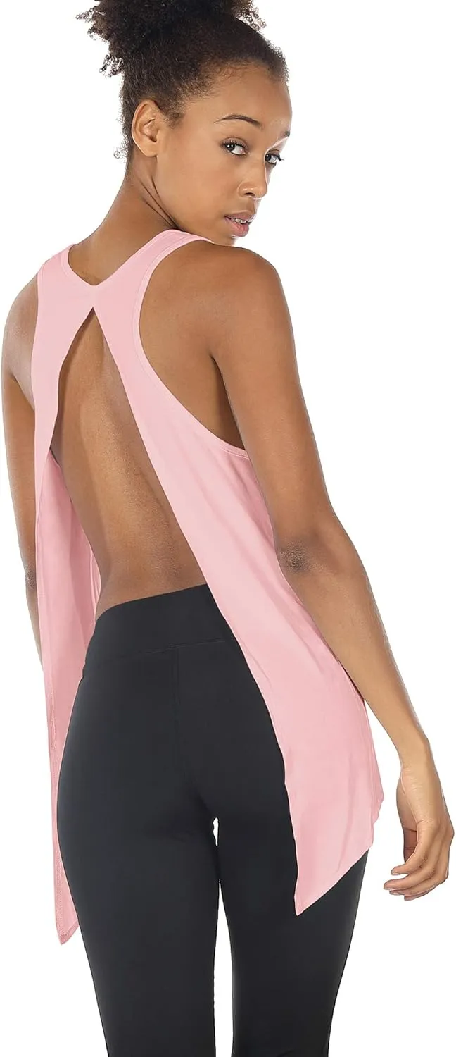 icyzone Tie Back Yoga Tops for Women, Lightweight Workout Athletic Tanks, Breathable Gym Shirts