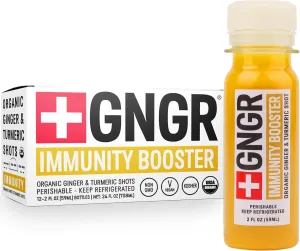 Immunity Booster Organic Ginger and Turmeric Shot - Cold Pressed Ginger Shots with Turmeric, Cayenne Pepper, Orange, Lemon for All Natural Immune & Digestive Support (2 Oz, Pack of 12)