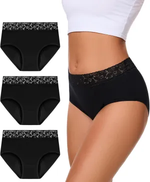 Incontinence Underwear For Women, 100ML Leakproof Washable Lace Briefs, High Waisted Period Panties for Postpartum Bladder Leak, 3 Pack (Black, 2X-Large)