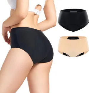 Incontinence Underwear for Women 150ml High Absorbent Leak Proof Underwear for Women Washable Women's Incontinence Panties for Incontinence Postpartum Bladder Leak 2 Pack Black/Beige M