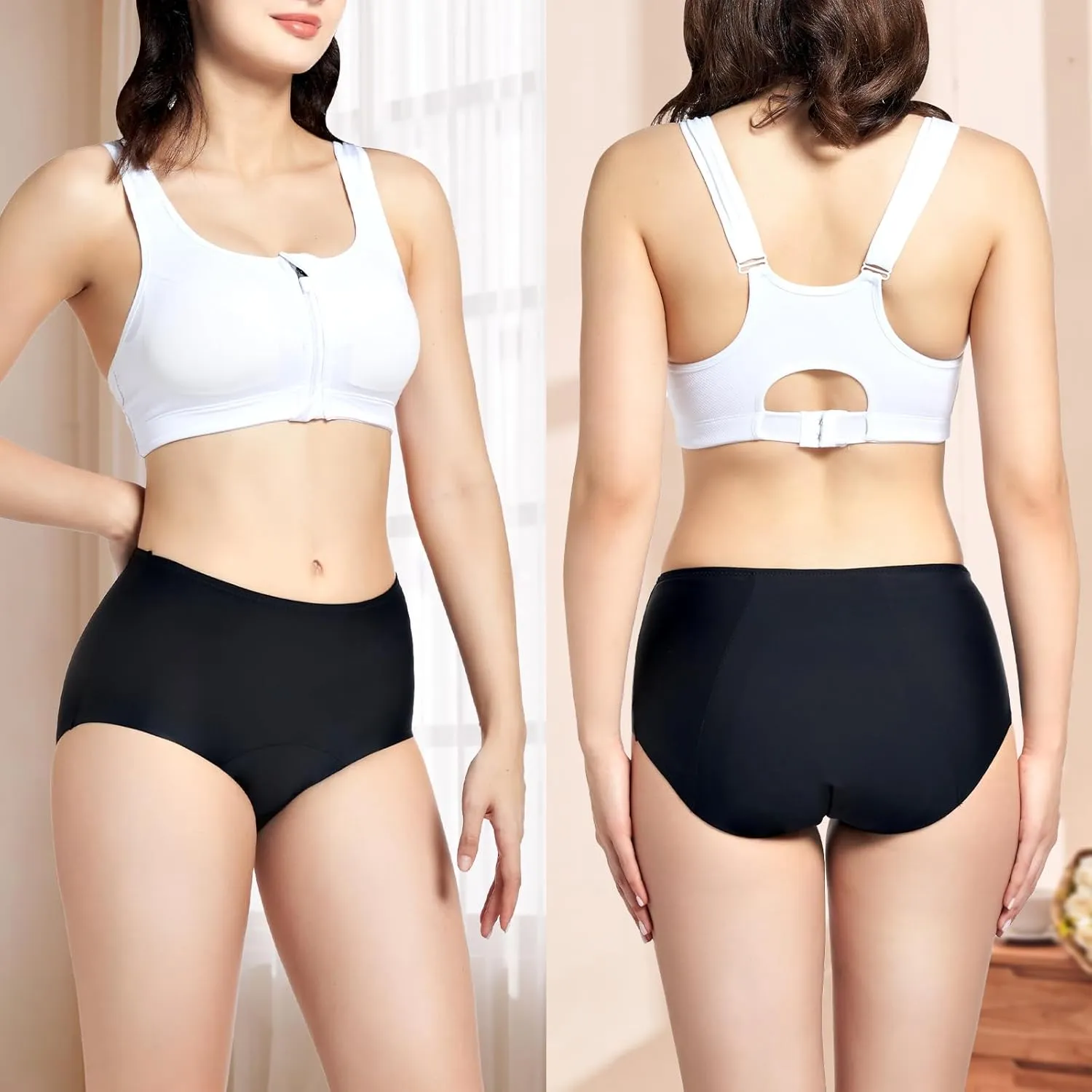 Incontinence Underwear for Women 150ml High Absorbent Leak Proof Underwear for Women Washable Women's Incontinence Panties for Incontinence Postpartum Bladder Leak 2 Pack Black/Beige M