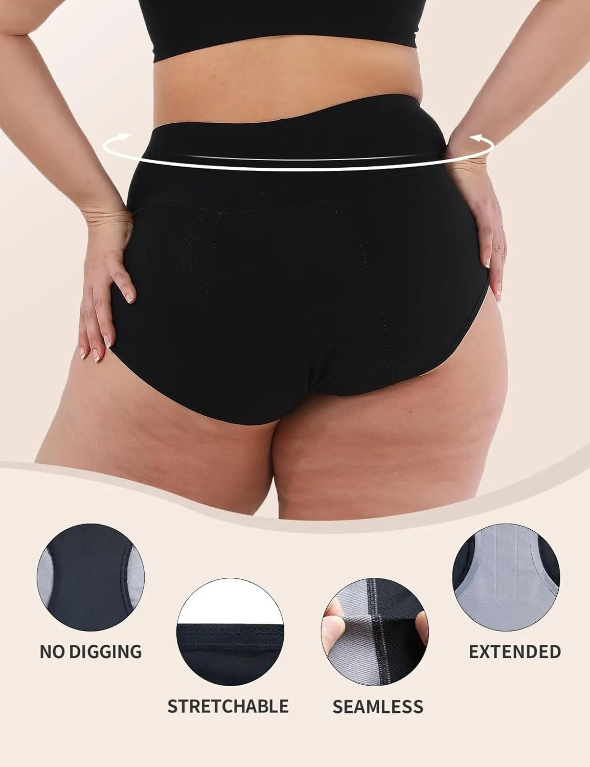 Incontinence Zero-Leak Underwear for Women, Seamless Comfort-Stretch Hi-Waist, Leakproof & Washable Postpartum Panties, Holds Up to 7 Regular Tampons (60ml Absorbency)
