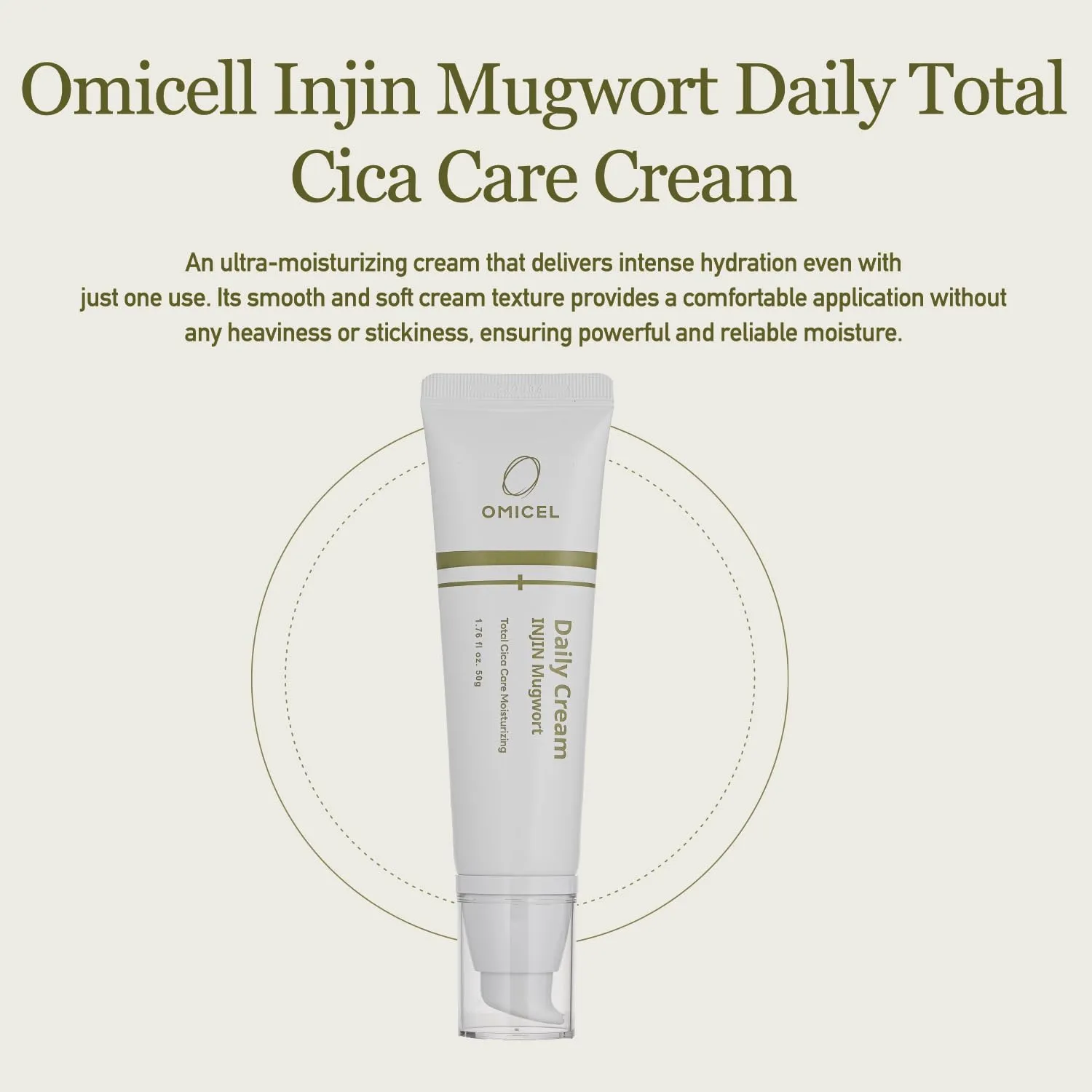 INJIN Mugwort Daily Cream 50mL(1 Count) - Hydrating Korean Skincare Solution | Moisturizing Face & Body Cream with Candida Bombicola Ferment