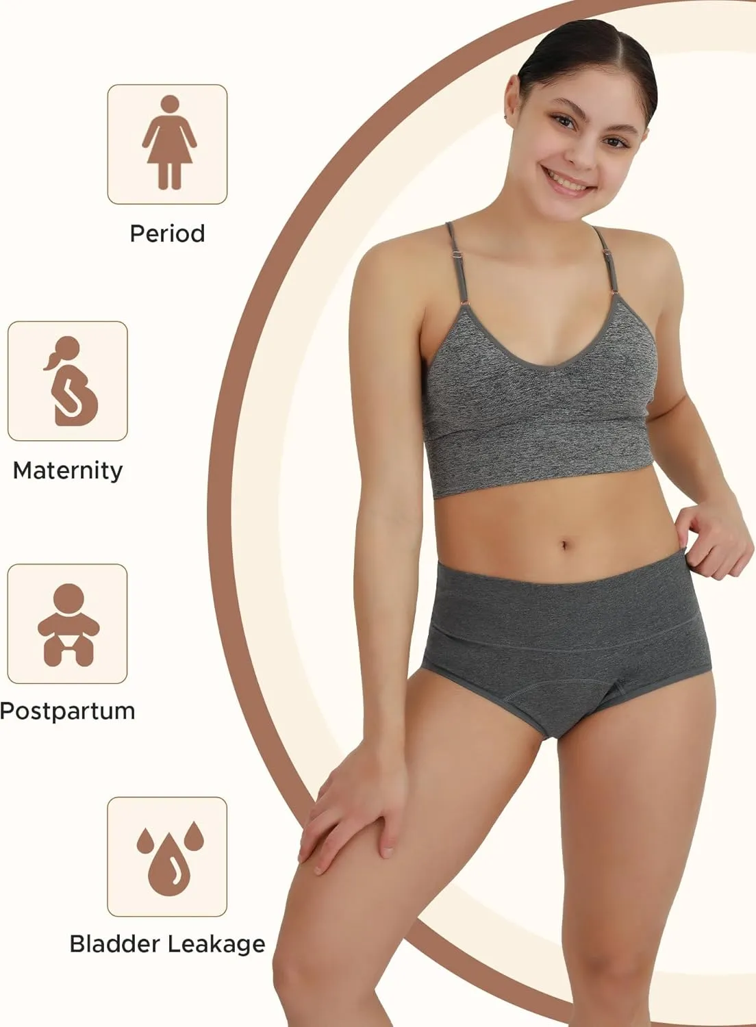 INNERSY Period Underwear for Women Leakproof High Waisted Menstrual Cotton Panties 3 Pack