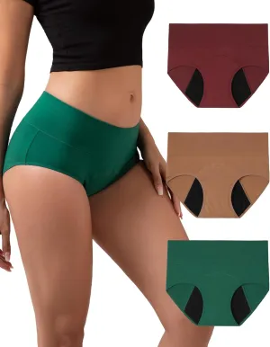 INNERSY Period Underwear for Women Leakproof High Waisted Menstrual Cotton Panties 3 Pack