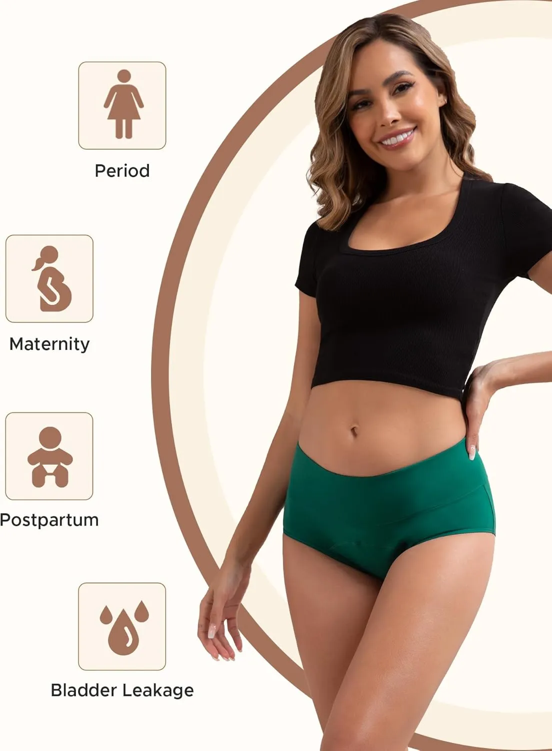INNERSY Period Underwear for Women Leakproof High Waisted Menstrual Cotton Panties 3 Pack