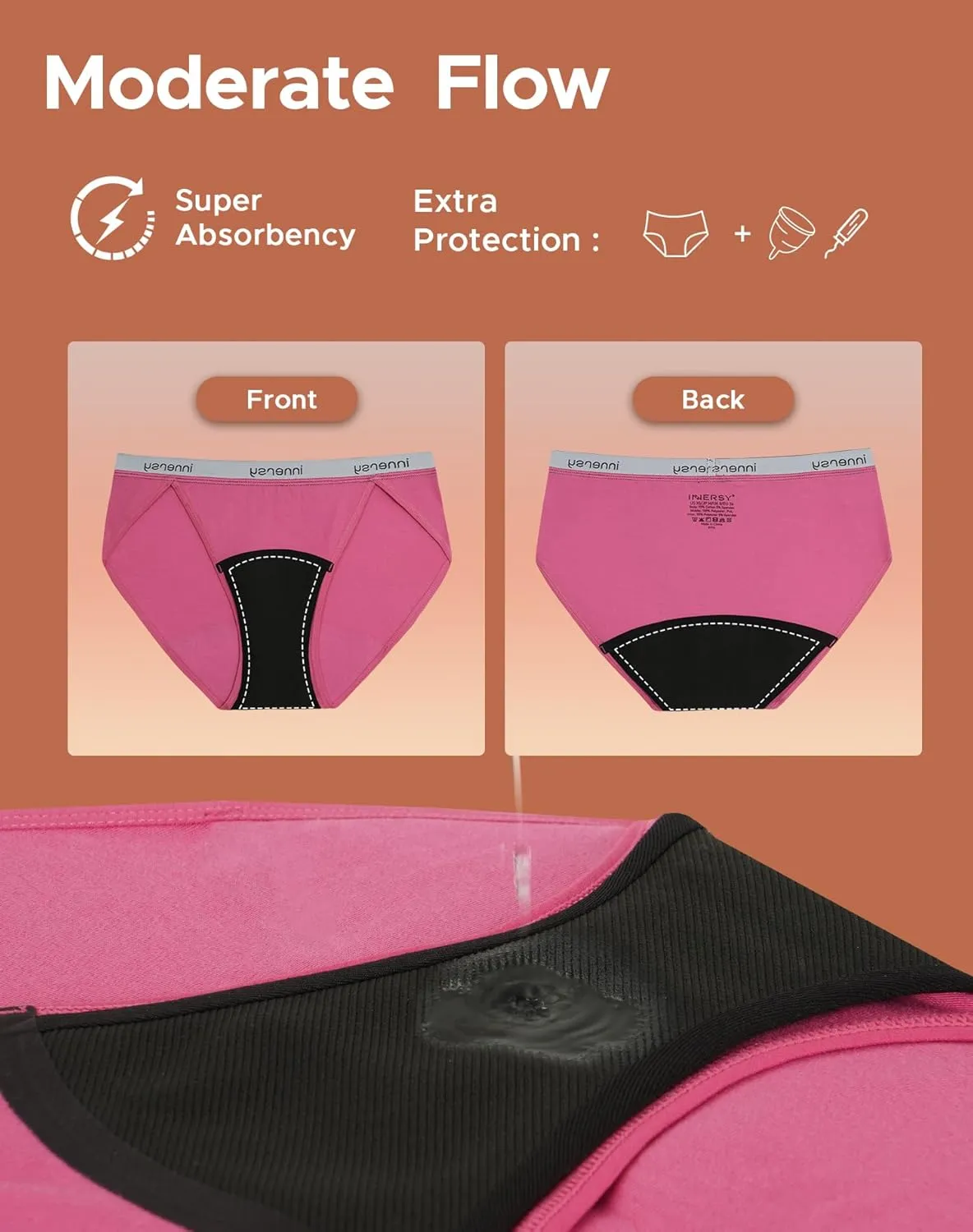 INNERSY Women's Bikini Period Underwear Cotton Menstrual Leakproof Panties 3-Pack