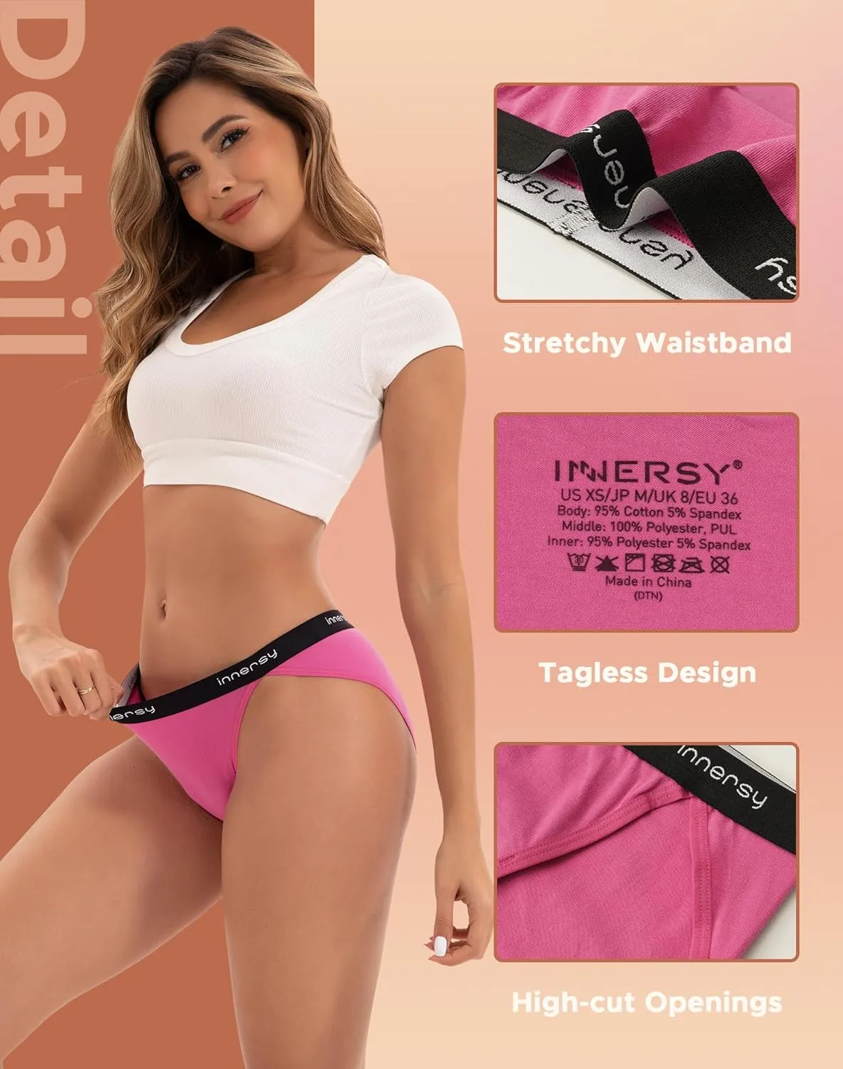 INNERSY Women's Bikini Period Underwear Cotton Menstrual Leakproof Panties 3-Pack