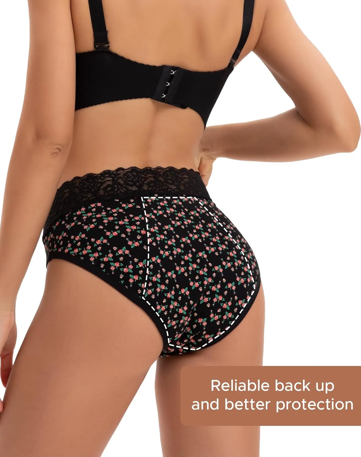 INNERSY Women's Cotton Lace Period Underwear Postpartum Hipster Panties Menstrual Bikini Briefs 3 Pack