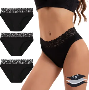INNERSY Women's Cotton Lace Period Underwear Postpartum Hipster Panties Menstrual Bikini Briefs 3 Pack
