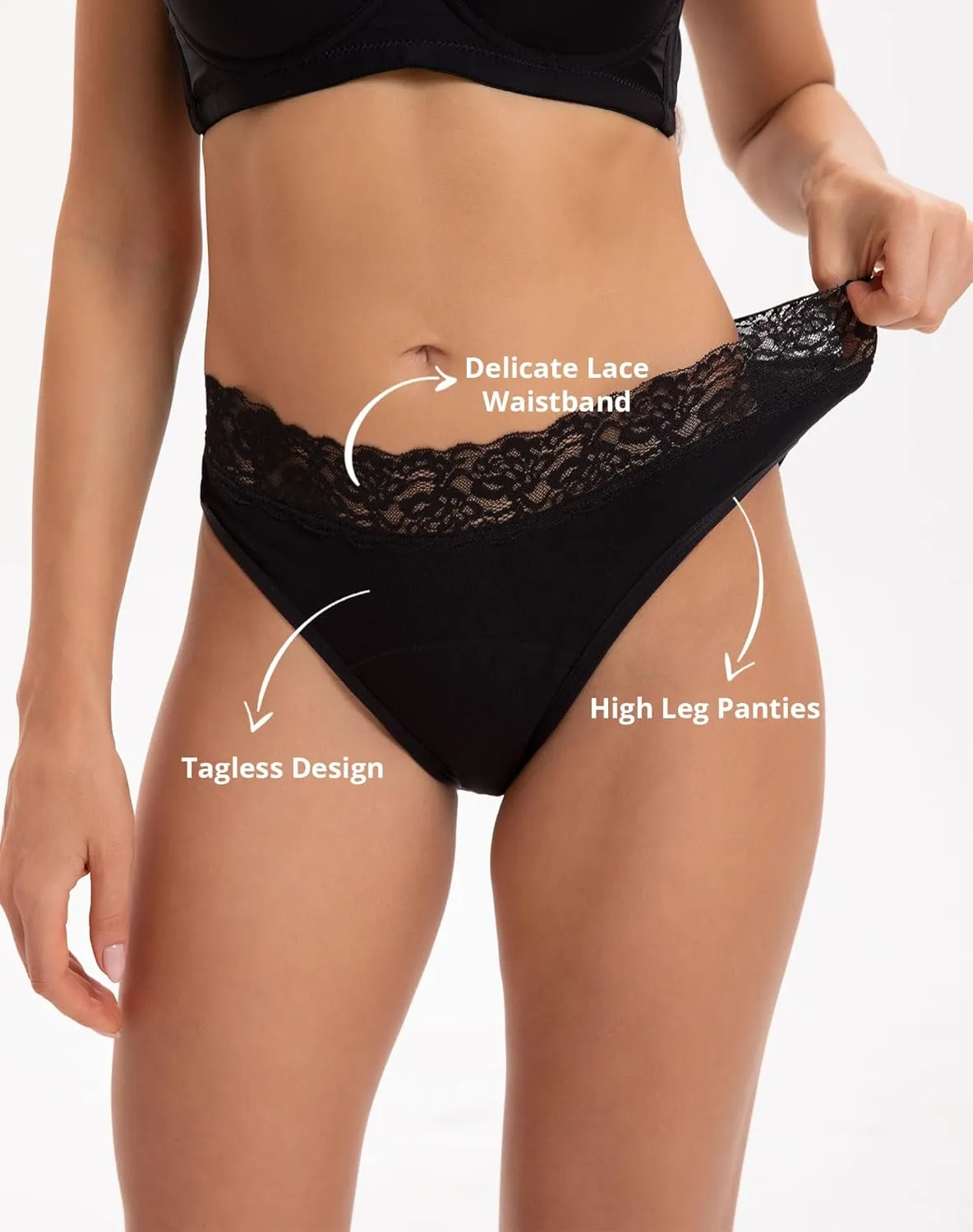 INNERSY Women's Cotton Lace Period Underwear Postpartum Hipster Panties Menstrual Bikini Briefs 3 Pack