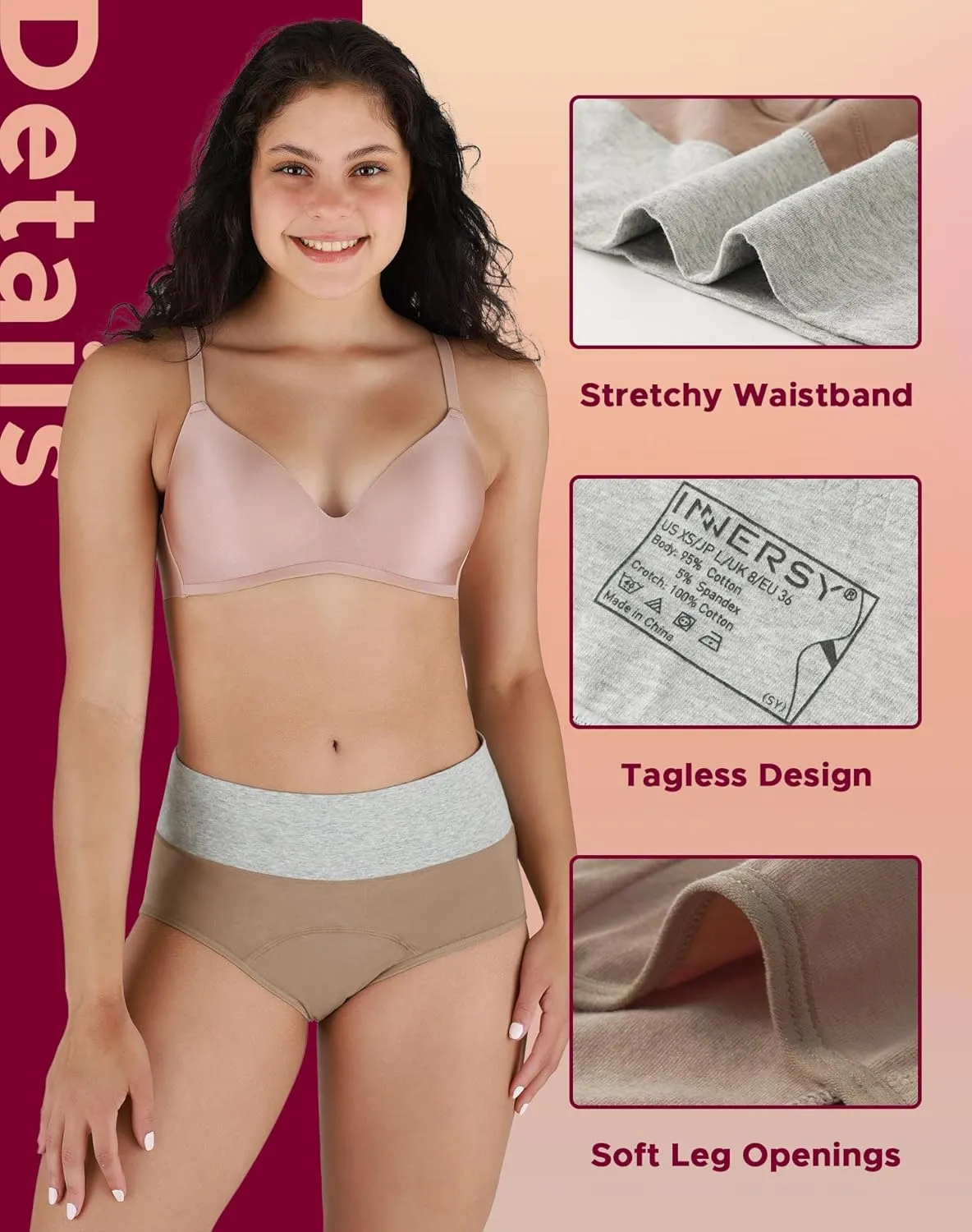 INNERSY Women's Period Underwear High Waisted Postpartum Maternity Panties 3-Pack