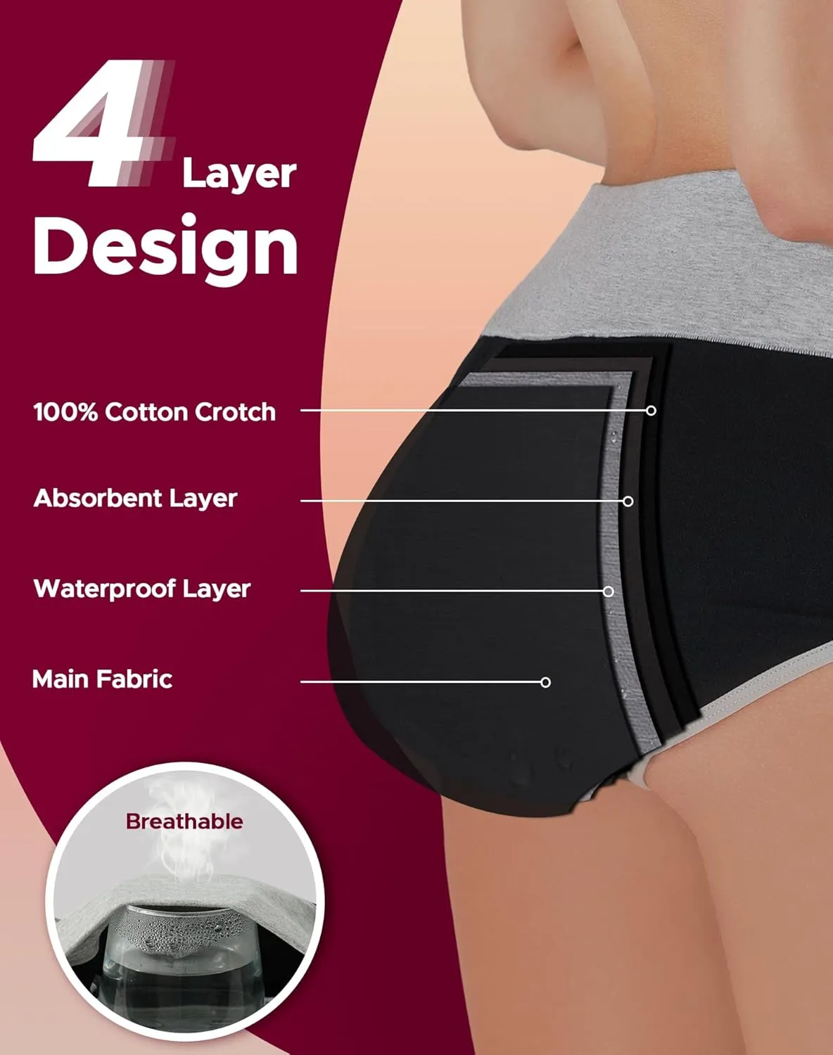 INNERSY Women's Period Underwear High Waisted Postpartum Maternity Panties 3-Pack