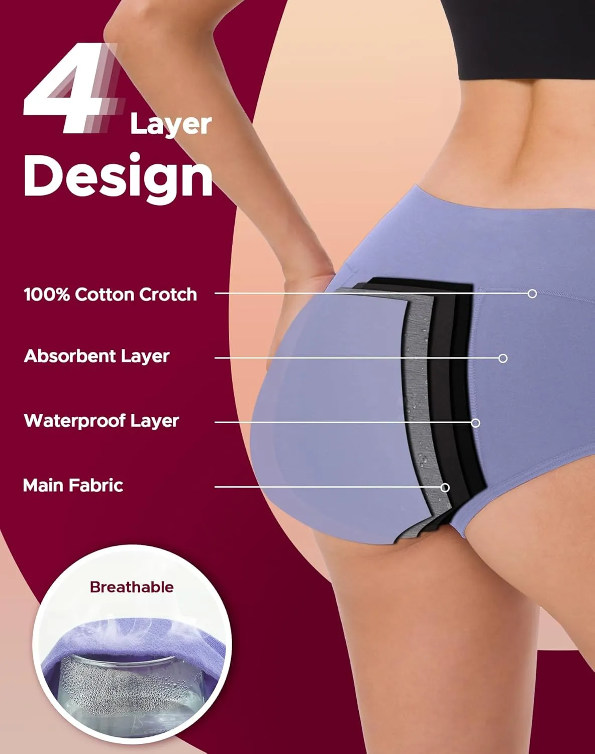 INNERSY Women's Period Underwear High Waisted Postpartum Maternity Panties 3-Pack