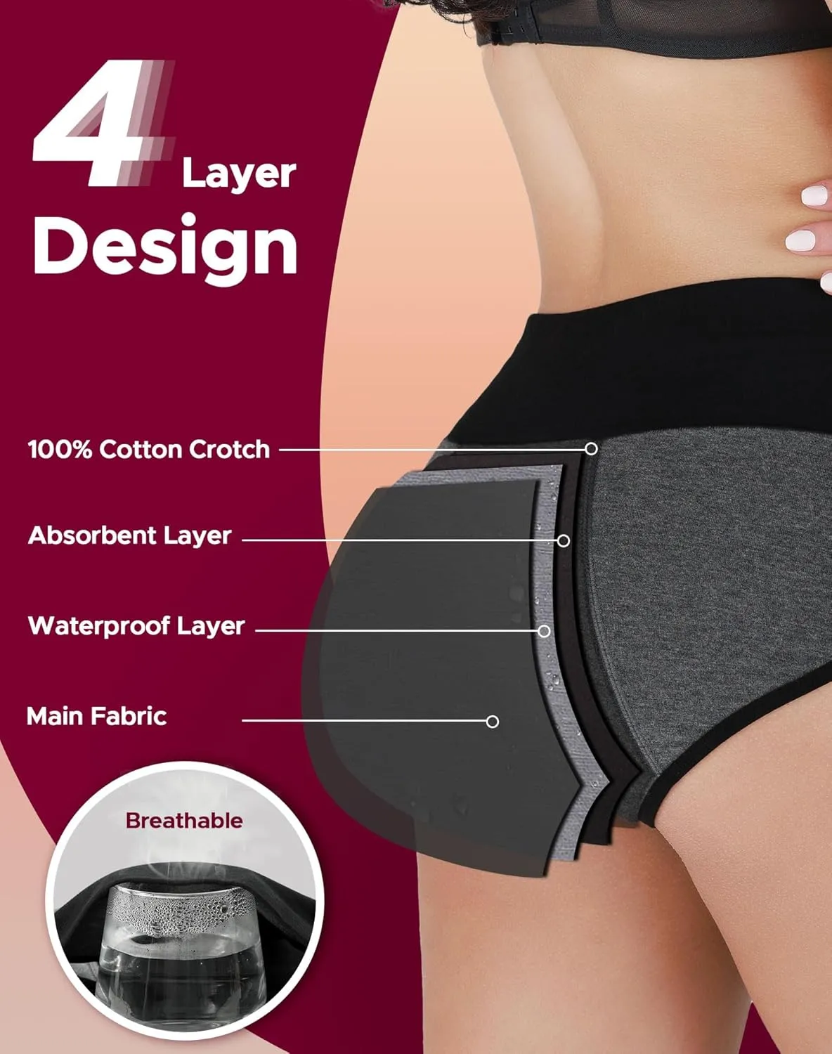 INNERSY Women's Period Underwear High Waisted Postpartum Maternity Panties 3-Pack