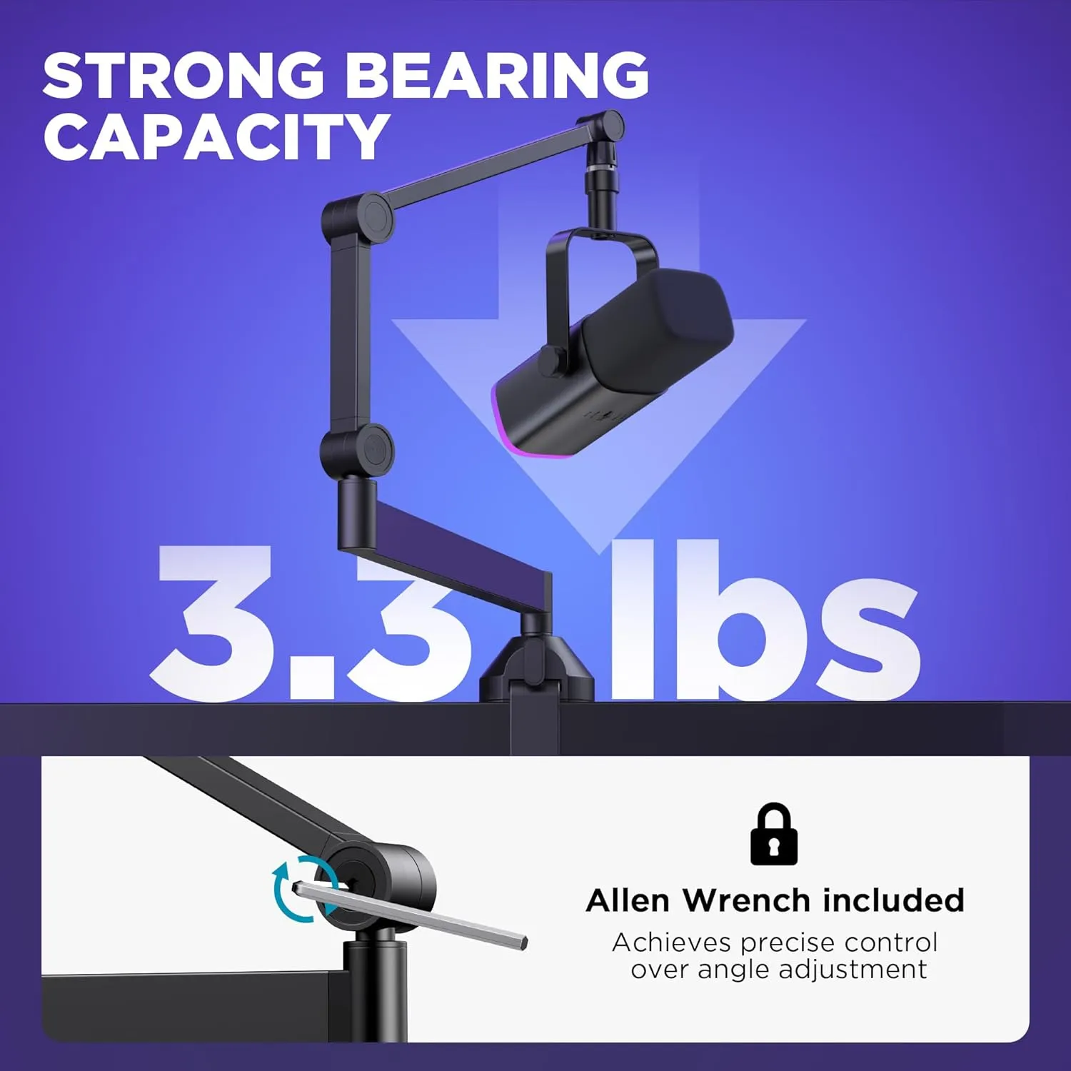 InnoGear Low Profile Mic Arm, 360° Rotatable Microphone Arm Stand Foldable Desk Mic Boom Arm with 3/8" to 5/8" Adapter for Fifine AM8 K669B Blue Yeti HyperX QuadCast SoloCast AT2020 and Other Mics