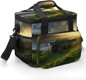 Insulated Camping Cooler Bag, Hut Grass Sun Rays Print Ice Pack with Leakproof Lining 22.5L Capacity Portable Thermal Bag for Camping,Picnic