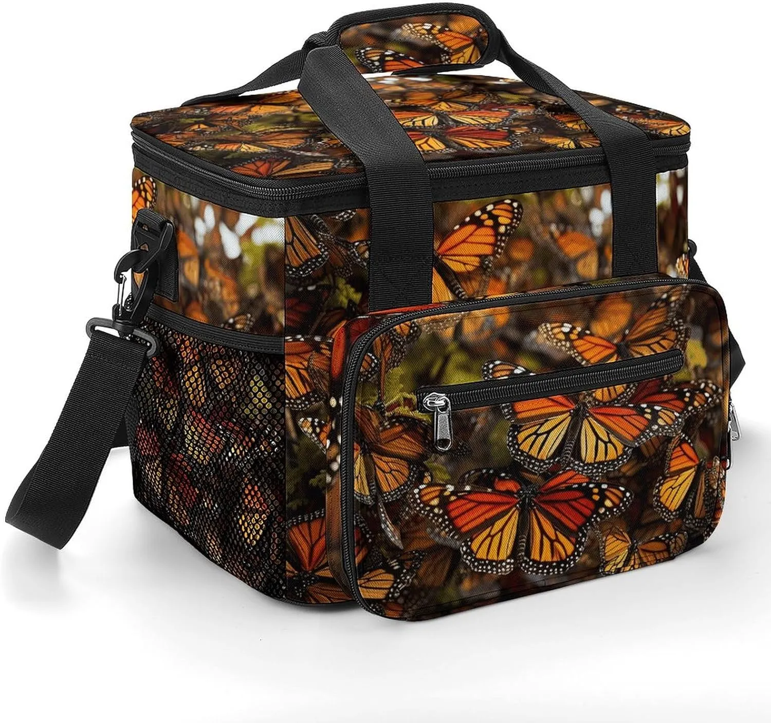 Insulated Camping Cooler Bag, Monarch Butterflies Print Ice Pack with Leakproof Lining 22.5L Capacity Portable Thermal Bag for Camping,Picnic
