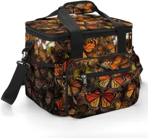 Insulated Camping Cooler Bag, Monarch Butterflies Print Ice Pack with Leakproof Lining 22.5L Capacity Portable Thermal Bag for Camping,Picnic