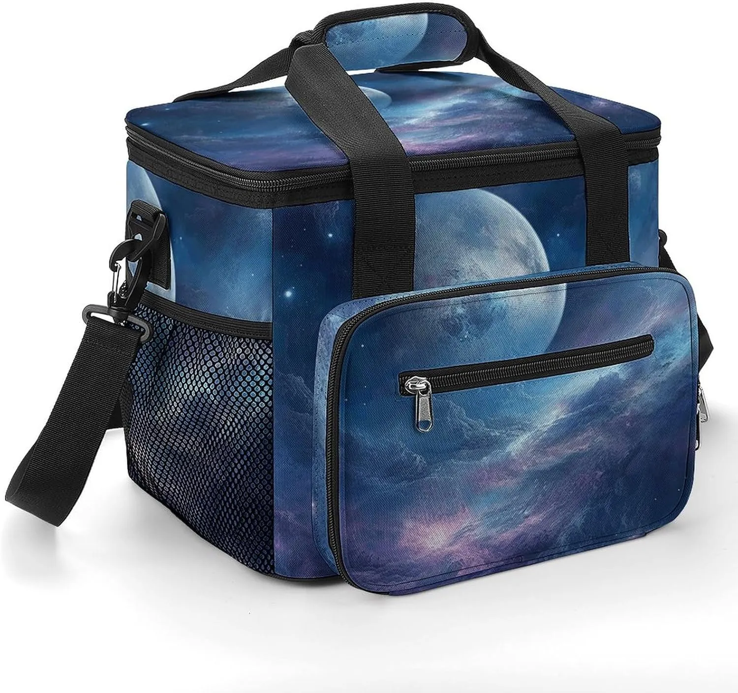 Insulated Camping Cooler Bag, Nebula and Moon Print Ice Pack with Leakproof Lining 22.5L Capacity Portable Thermal Bag for Camping,Picnic