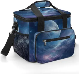 Insulated Camping Cooler Bag, Nebula and Moon Print Ice Pack with Leakproof Lining 22.5L Capacity Portable Thermal Bag for Camping,Picnic