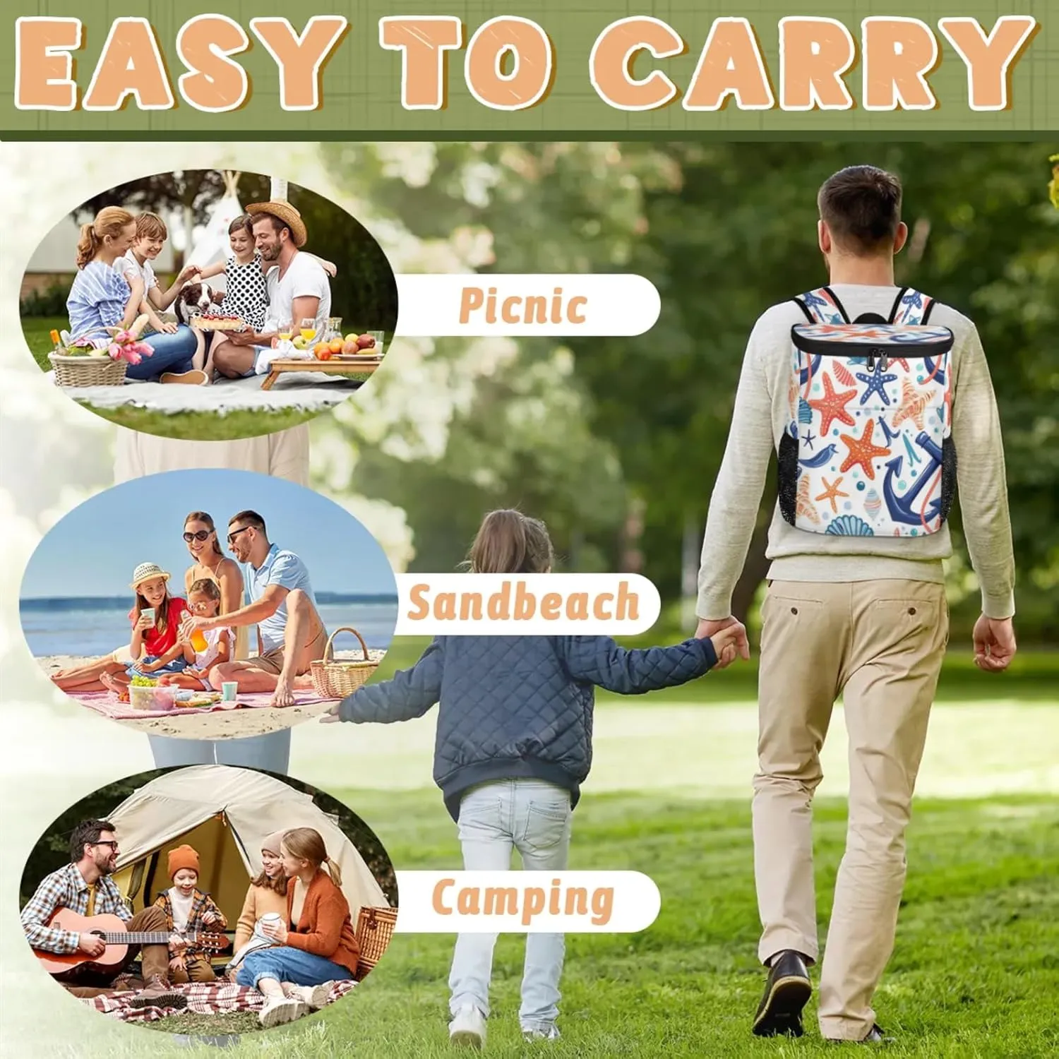 Insulated Cooler Backpack 30 Cans, Leak Proof Cooler Bag, Backpack Coolers for Picnic Hiking Camping Beach