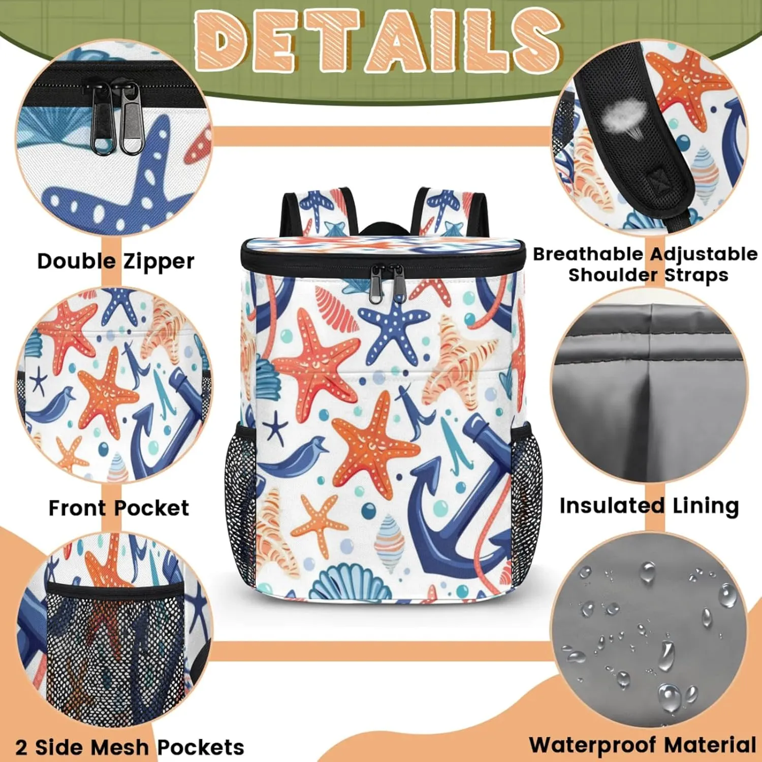 Insulated Cooler Backpack 30 Cans, Leak Proof Cooler Bag, Backpack Coolers for Picnic Hiking Camping Beach