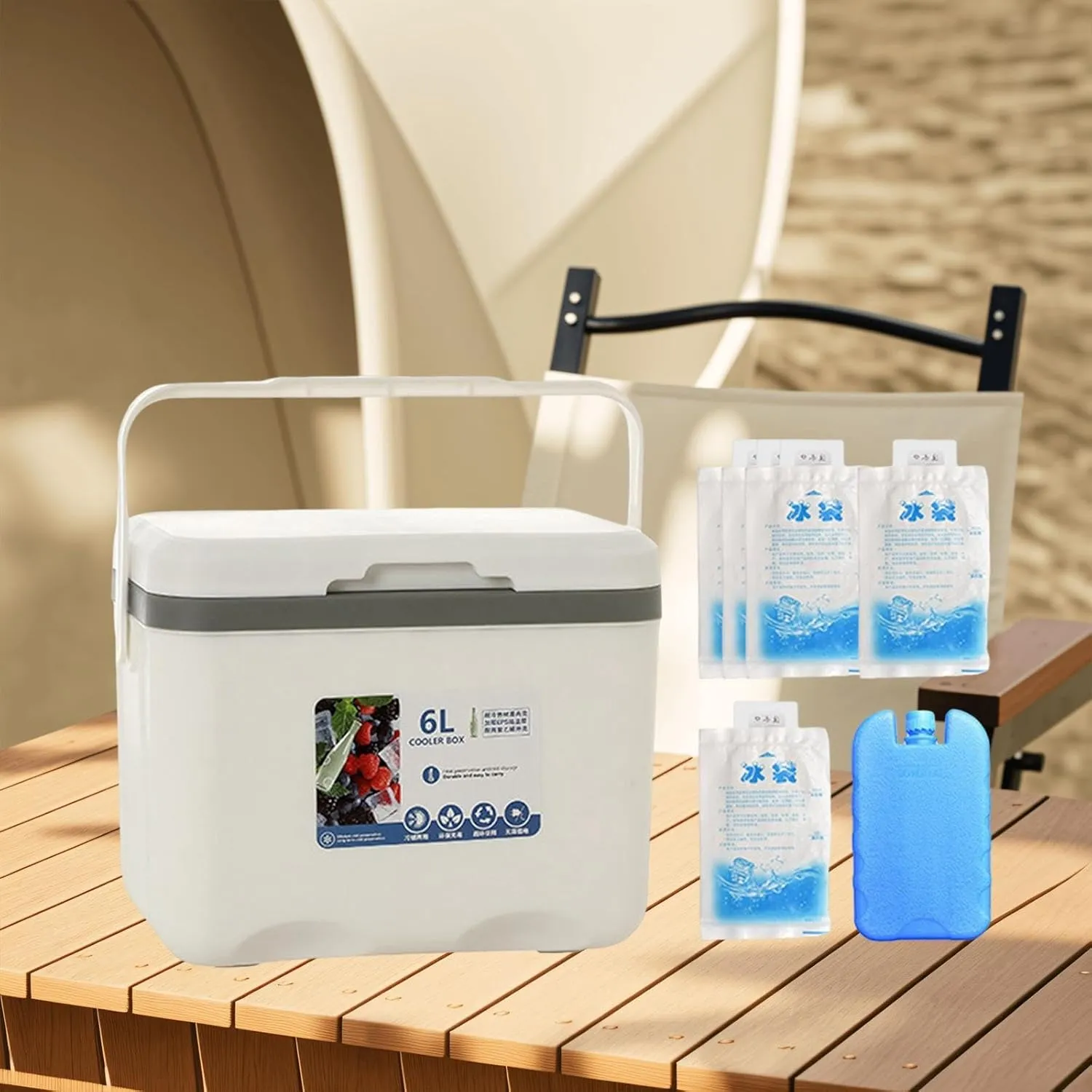 Insulated Cooler, Ice Box Chest, Personal 6 L Portable Cold Case with Ice Pack for Camping Hiking Barbecue Sport Drink Yard