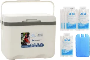 Insulated Cooler, Ice Box Chest, Personal 6 L Portable Cold Case with Ice Pack for Camping Hiking Barbecue Sport Drink Yard