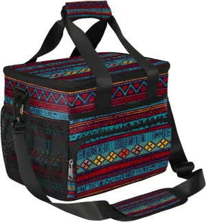 Insulated Cooler Lunch Bag,Vintage Indian Aztec Reusable Lunch Box for Office Picnic Work School,Leakproof Large Cooler Tote Bags for Adult Men Women