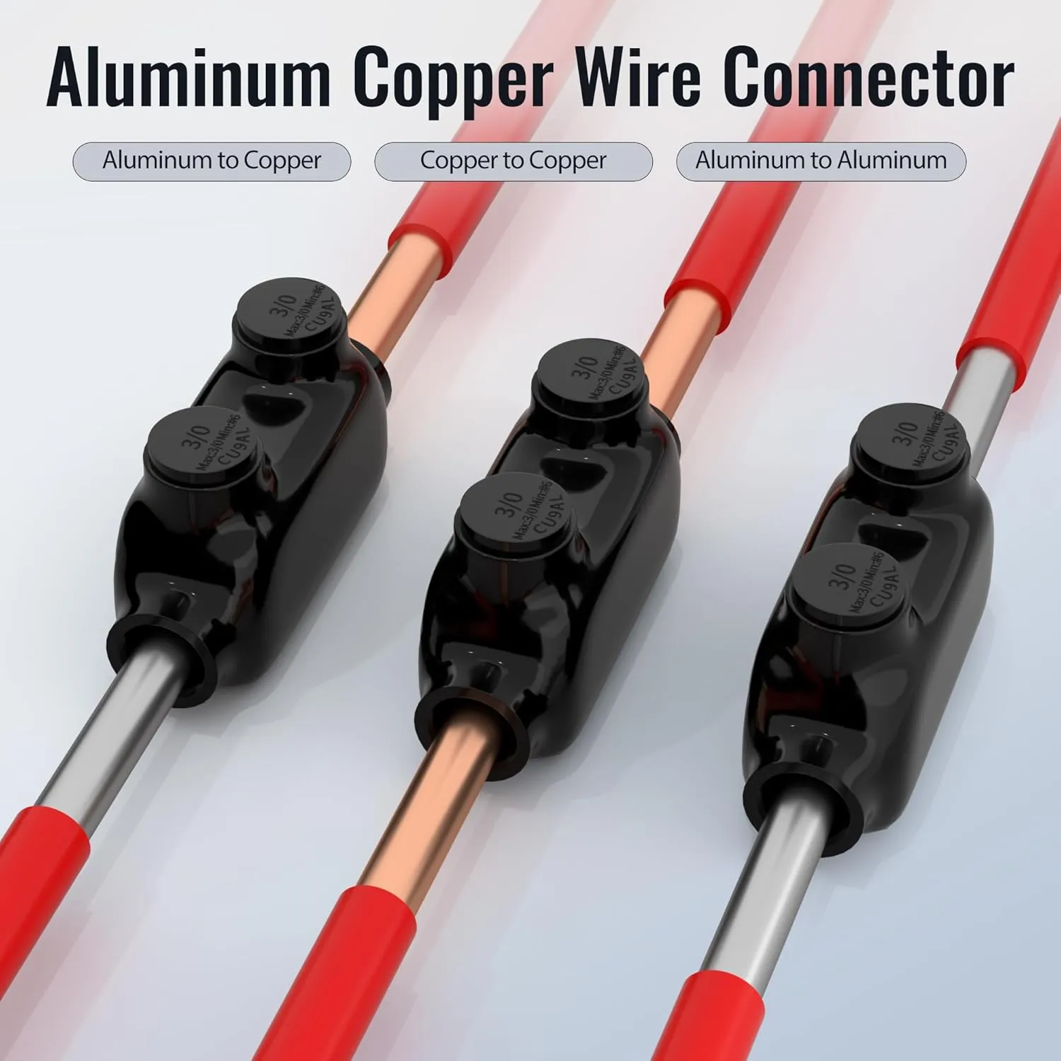 Insulated Inline Splice Connector 3/0-6 AWG Black Electrical Cable Connectors 7/32" Slotted Allen Hex Aluminum to Copper Wire Connectors - 6 Pack