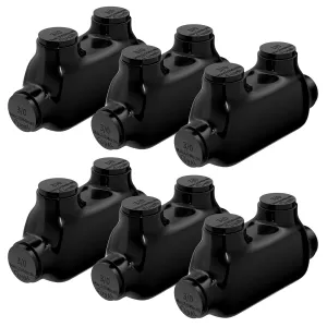 Insulated Inline Splice Connector 3/0-6 AWG Black Electrical Cable Connectors 7/32" Slotted Allen Hex Aluminum to Copper Wire Connectors - 6 Pack