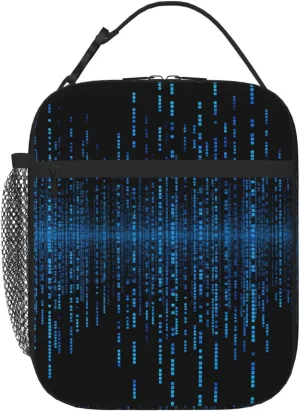 Insulated Lunch Bag for Women Men The Blue Binary Matrix Lunch Box Leakproof Reusable Lunch Cooler Tote for Work Travel Picnic Outdoor