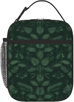 Insulated Lunch Bag Hunter Green Floral Petals Pattern Lunch Box for Women Men Reusable Leakproof Lunch Cooler Tote Bag for Picnic Work