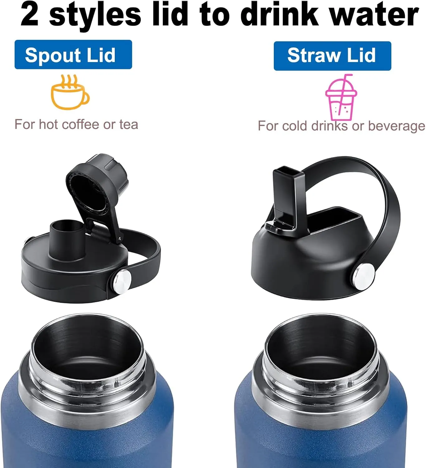 Insulated Stainless Steel Water Bottle with Straw Lid,32oz Reusable Double Walled Vacuum Sports Thermos for Cold Water Drinks,Keep Cold 48H Hot 24H,Travel,Sports,Car and Outdoor