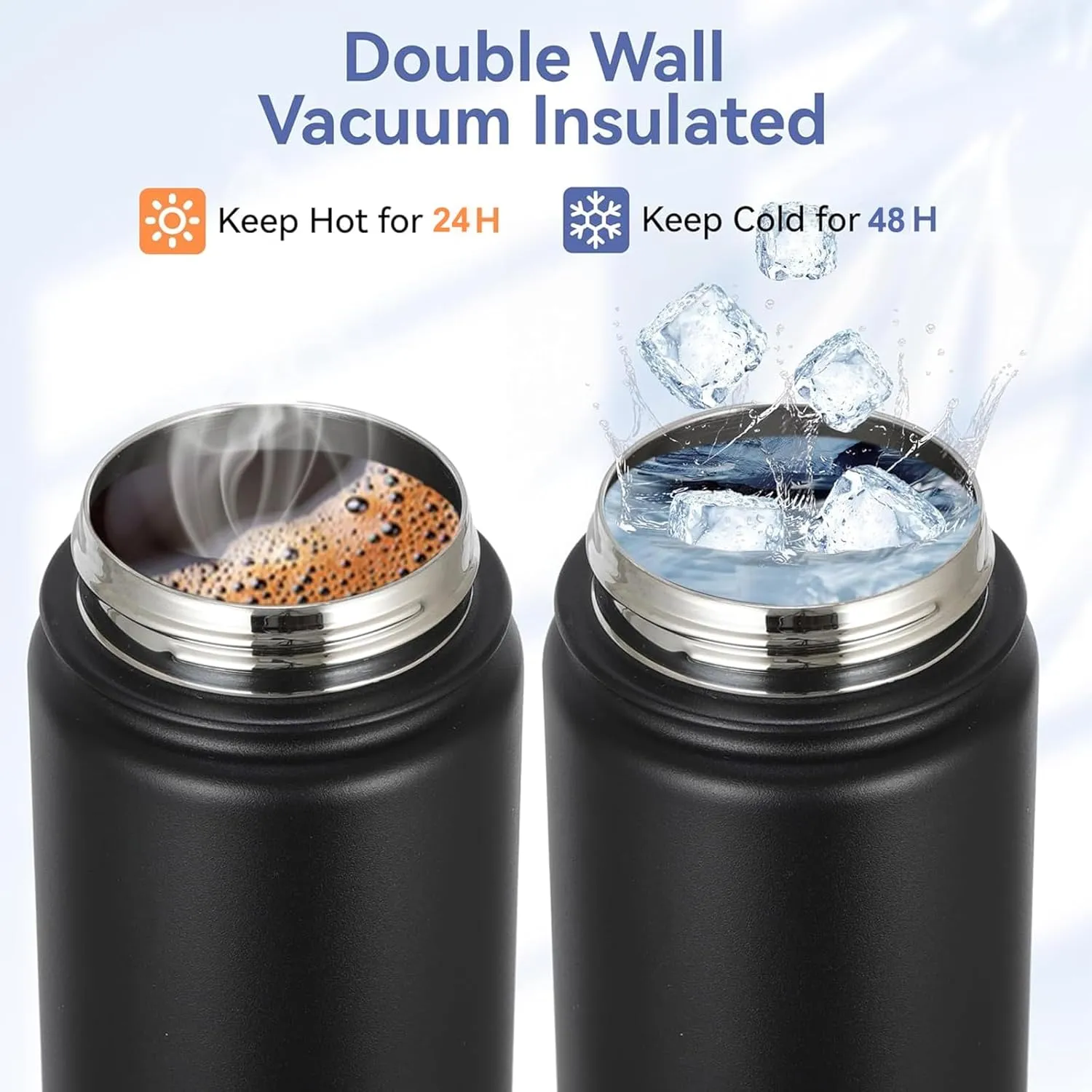 Insulated Stainless Steel Water Bottle with Straw Lid,32oz Reusable Double Walled Vacuum Sports Thermos for Cold Water Drinks,Keep Cold 48H Hot 24H,Travel,Sports,Car and Outdoor