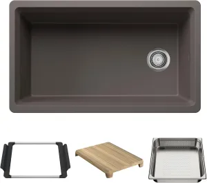 Inteos SILGRANIT 33" Single Bowl Reversible Undermount Workstation Kitchen Sink - Volcano Gray