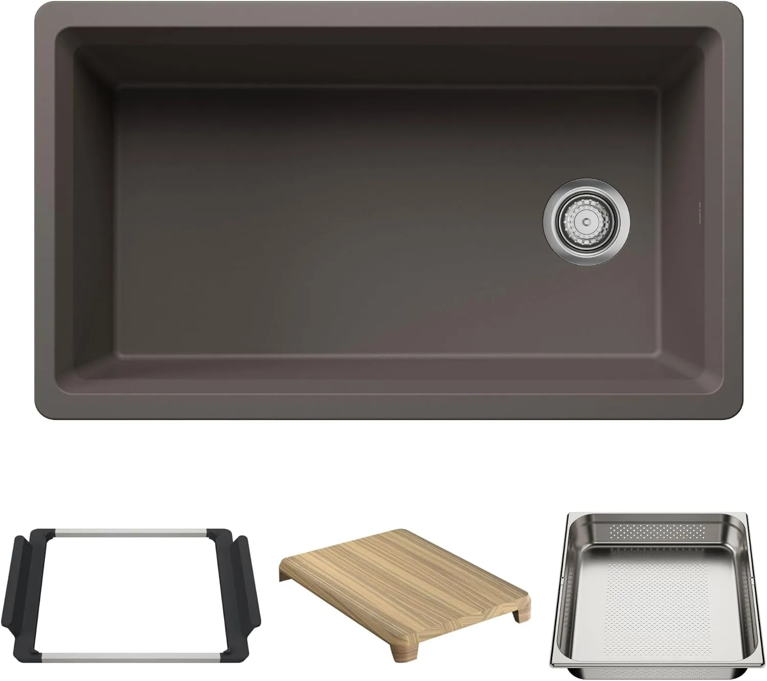 Inteos SILGRANIT 33" Single Bowl Reversible Undermount Workstation Kitchen Sink - Volcano Gray
